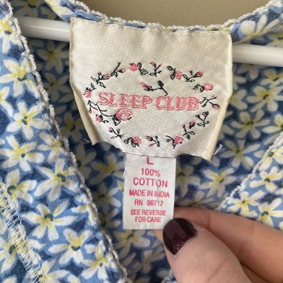 Vintage Sleep Club Blue & Yellow Floral 100% Cotton Button Down Pj Shirt L - Picture 6 of 7